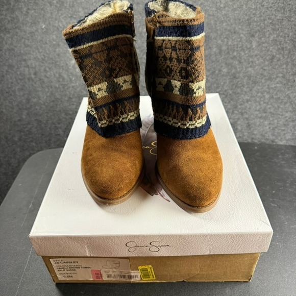 Jessica Simpson Women's Canela Brown Suede Knit Cuff Buckle Ankle Boots Size 8.5 - Picture 1 of 10